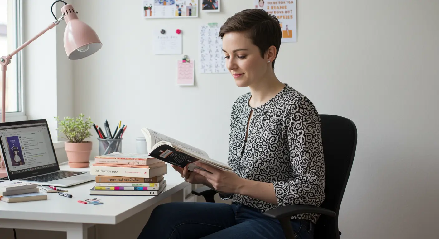 mulher lendo livro para social media